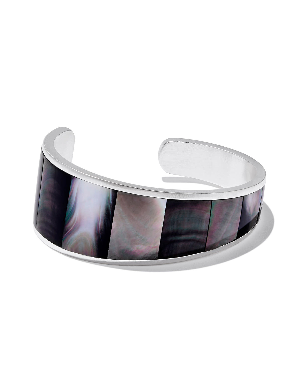 Tenley Bright Silver Shell Cuff Bracelet in Black Mother-of-Pearl