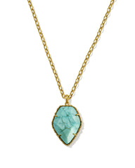 Tessa Vintage Gold Small Long Pendant Necklace in Variegated Turquoise Magnesite