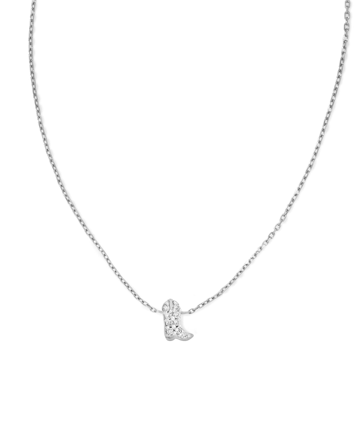 Tiny Cowboy Boot 14k White Gold Pendant Necklace in White Diamond
