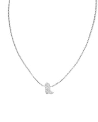 Tiny Cowboy Boot 14k White Gold Pendant Necklace in White Diamond