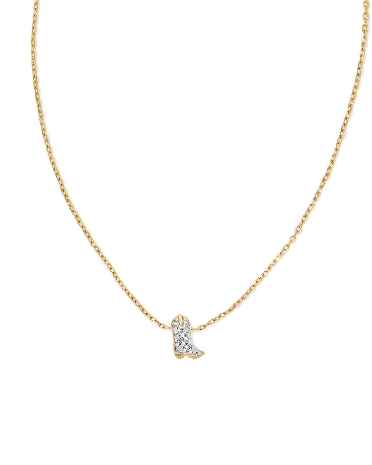 Tiny Cowboy Boot 14k Yellow Gold Pendant Necklace in White Diamond