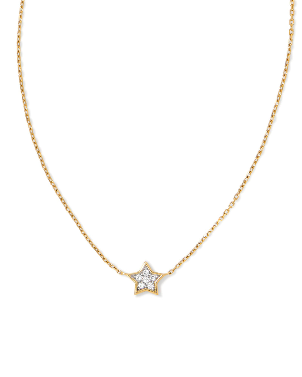 Tiny Star 14k Yellow Gold Pendant Necklace in White Diamond