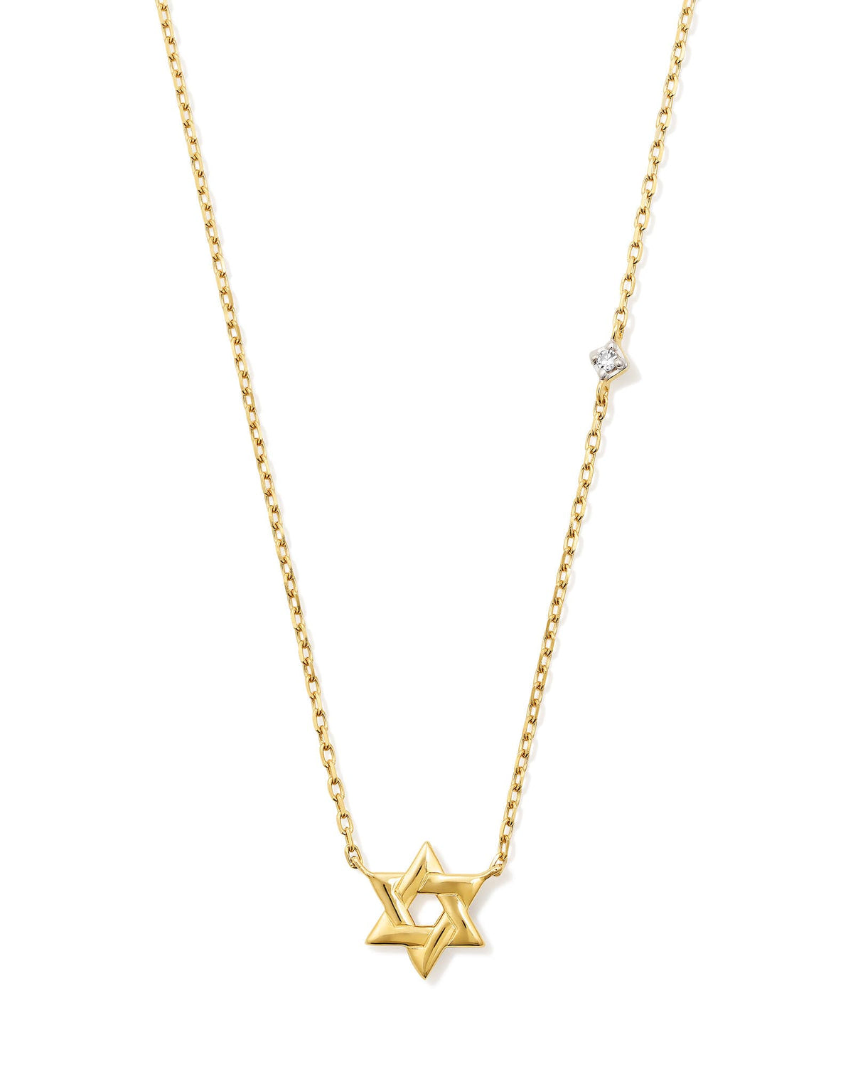 Tiny Star of David 14k Yellow Gold Pendant Necklace in White Diamond