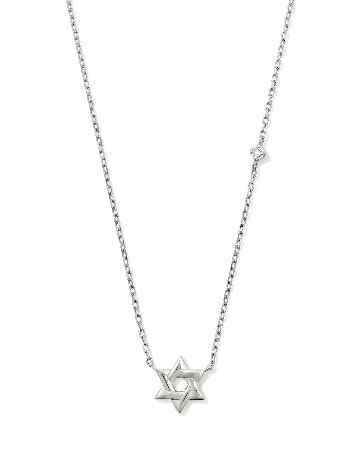 Tiny Star of David 14k White Gold Pendant Necklace in White Diamond
