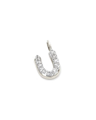 14k White Gold Letter U Charm in White Diamond