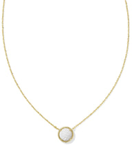 Volleyball Gold Short Pendant Necklace in White Mother-of-Pearl