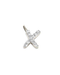 14k White Gold Letter X Charm in White Diamond