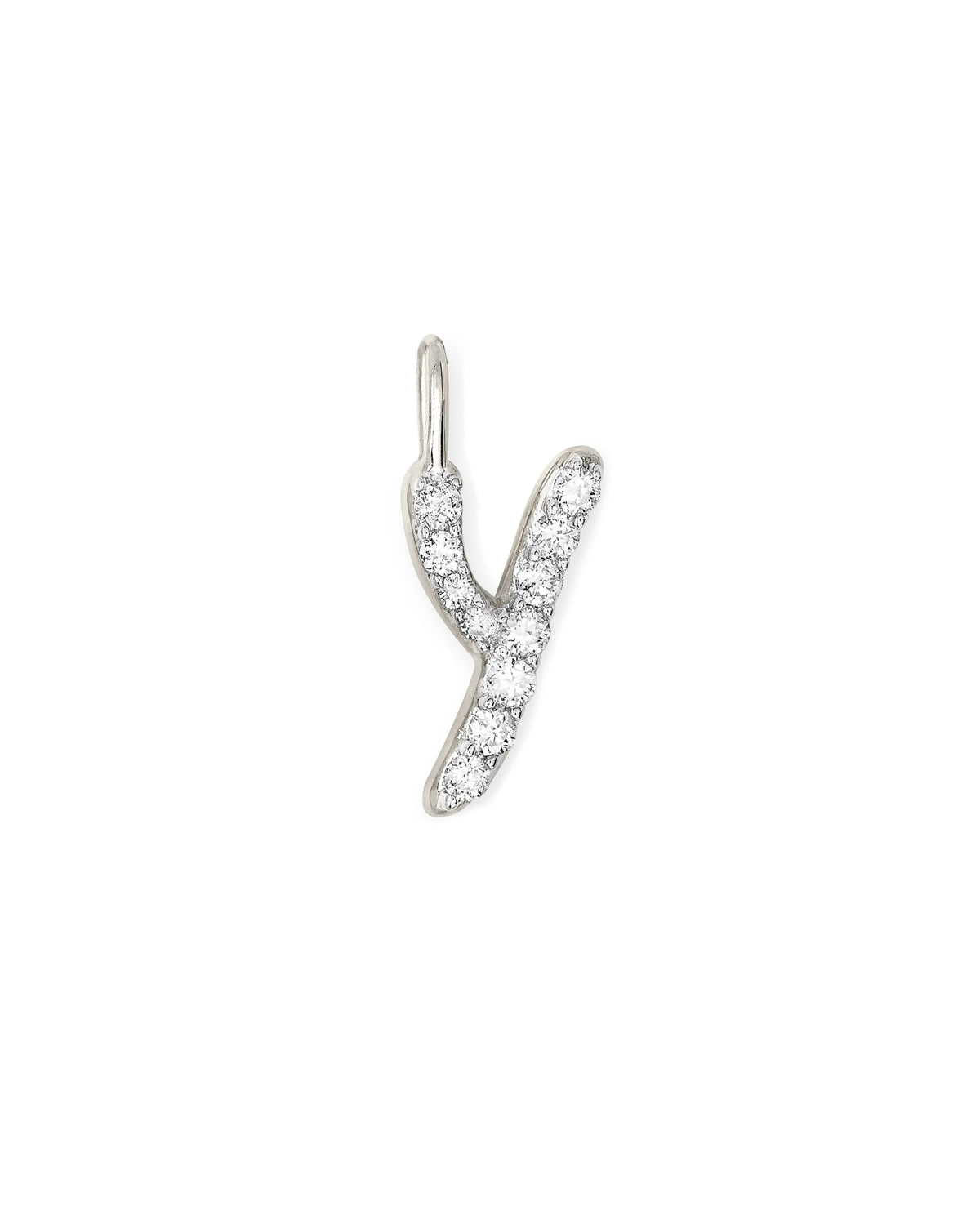 14k White Gold Letter Y Charm in White Diamond