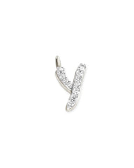 14k White Gold Letter Y Charm in White Diamond
