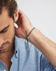Robert Oxidized Sterling Silver Corded Bracelet in Dark Orange Leather