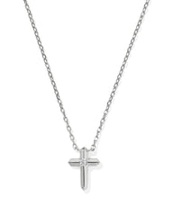 Tiny Cross 14k White Gold Pendant Necklace in White Diamond