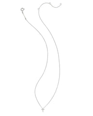 Tiny Cross 14k White Gold Pendant Necklace in White Diamond